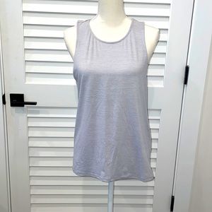 Soft grey athletic tank with open back and bottom tie. Super soft material. Lg